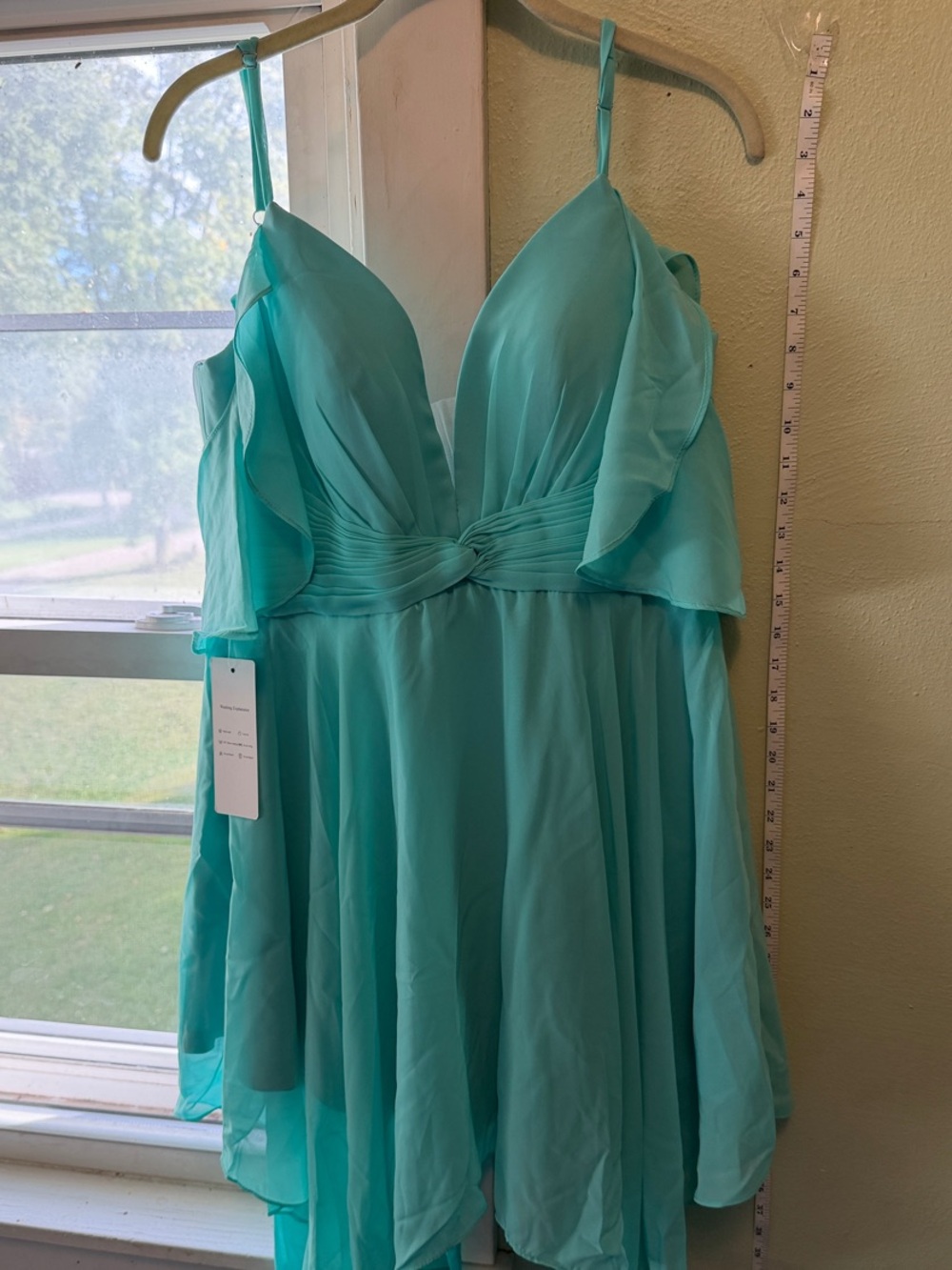 Aqua Chiffon Spaghetti-Strap Chemise with Ruffled Dress